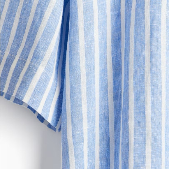 H&M Linen Top Womens L Blue & White Striped Button Front Oversized Beachy - Picture 8 of 9